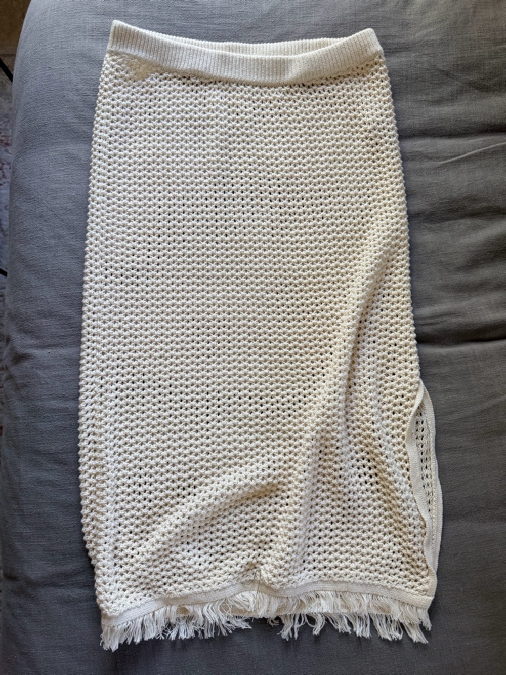 Old Navy Cream Crochet Midi Skirt with Fringe Hem